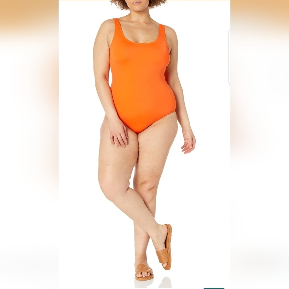 Amazon Essentials Women's Orange Scoop Neck One Piece Plus Size Swimsuit 5X/6X - Picture 3 of 9